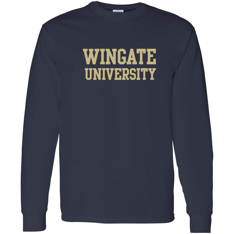 Wingate University Bulldogs Basic Block Heavy Cotton Long Sleeve T Shirt - Navy