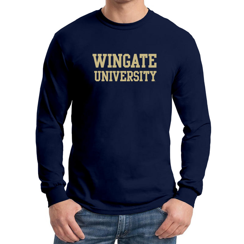 Wingate University Bulldogs Basic Block Heavy Cotton Long Sleeve T Shirt - Navy