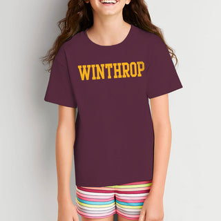 Winthrop University Eagles Basic Block Youth Short Sleeve T Shirt - Maroon