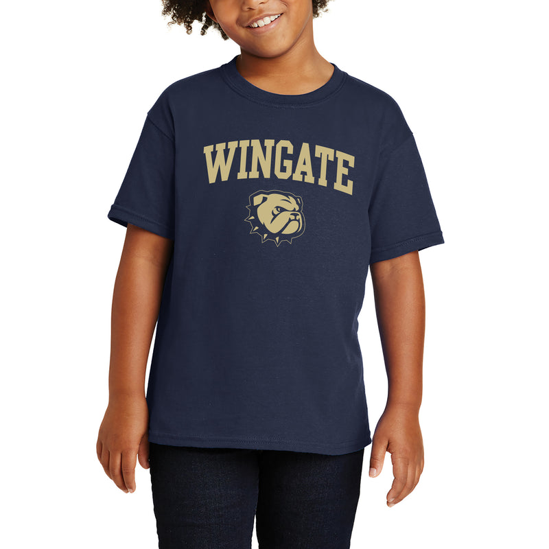 Wingate University Bulldogs Arch Logo Basic Cotton Youth Short Sleeve T Shirt - Navy