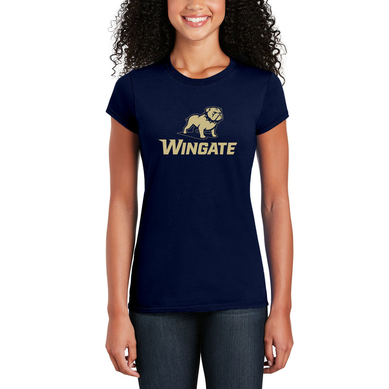 Wingate University Bulldogs Primary Logo Basic Cotton Womens Short Sleeve T Shirt - Navy