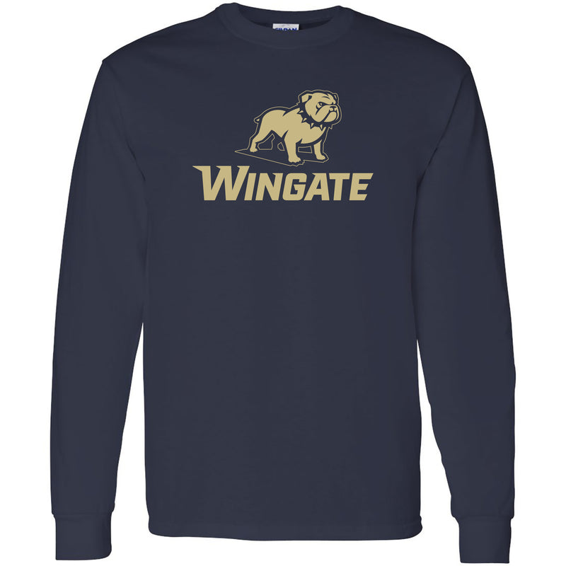 Wingate University Bulldogs Primary Logo Basic Cotton Long Sleeve T Shirt - Navy