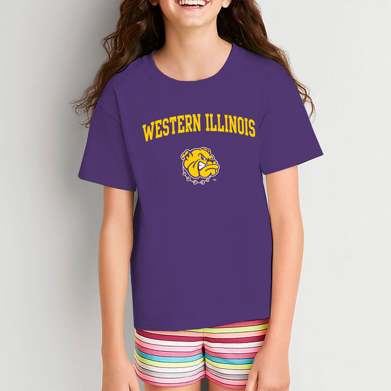 Western Illinois University Leathernecks Arch Logo Youth Short Sleeve T Shirt - Purple