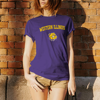 Western Illinois University Leathernecks Arch Logo Short Sleeve T Shirt - Purple