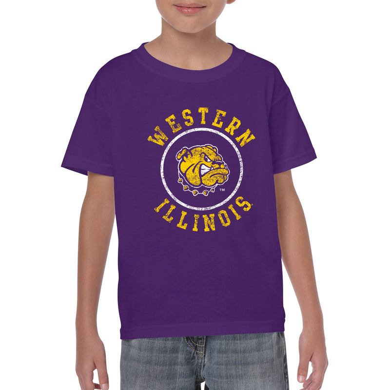 Western Illinois University Leathernecks Distressed Circle Logo Youth Short Sleeve T Shirt - Purple