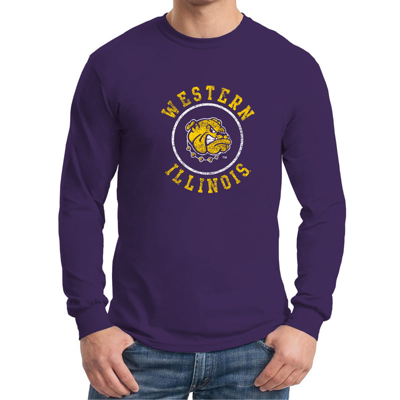 Western Illinois University Leathernecks Distressed Circle Logo Long Sleeve T Shirt - Purple