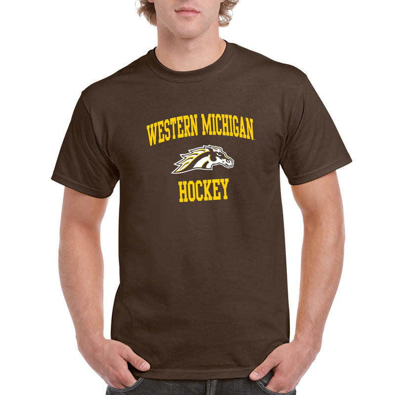 Western Michigan University Broncos Arch Logo Hockey Short Sleeve T Shirt - Dark Chocolate