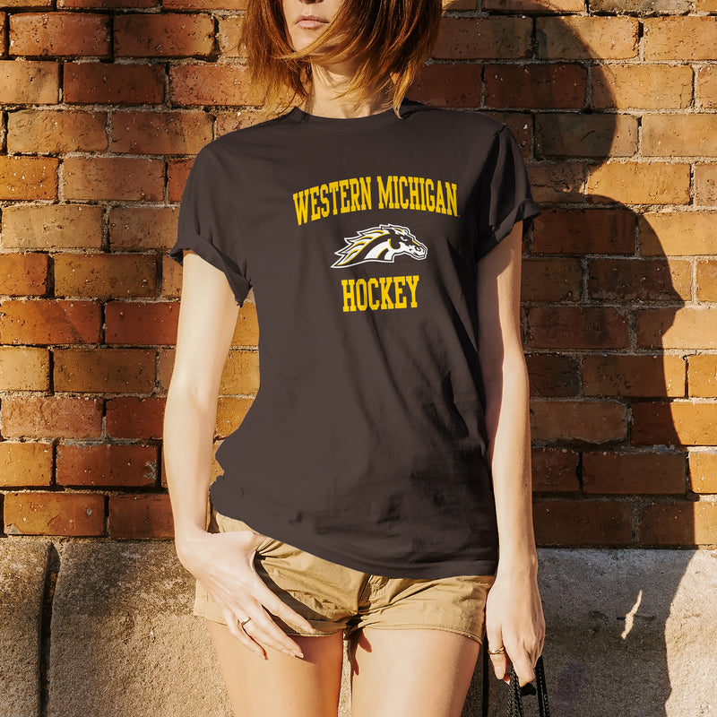 Western Michigan University Broncos Arch Logo Hockey Short Sleeve T Shirt - Dark Chocolate