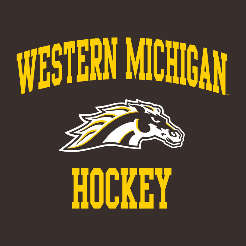 Western Michigan University Broncos Arch Logo Hockey Long Sleeve T Shirt - Dark Chocolate