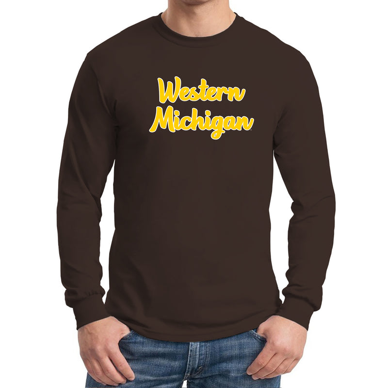 Basic Script Western Michigan Basic Cotton Long Sleeve T Shirt - Dark Chocolate