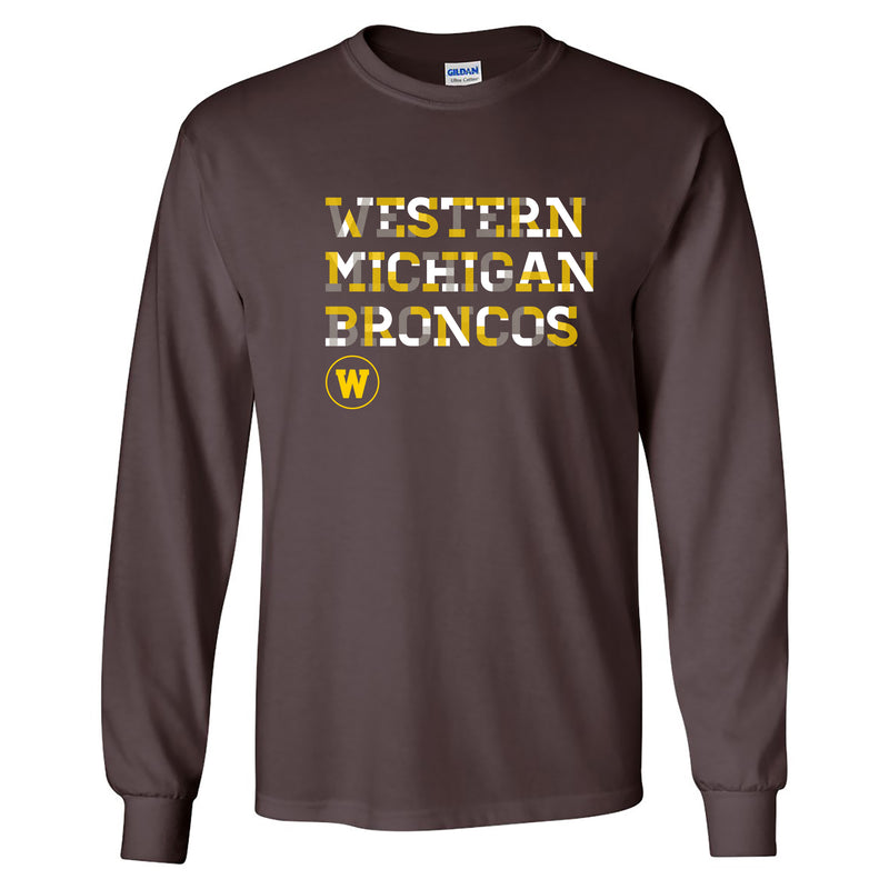 Western Michigan Broncos Patchwork Cotton Long Sleeve T Shirt - Dark Chocolate