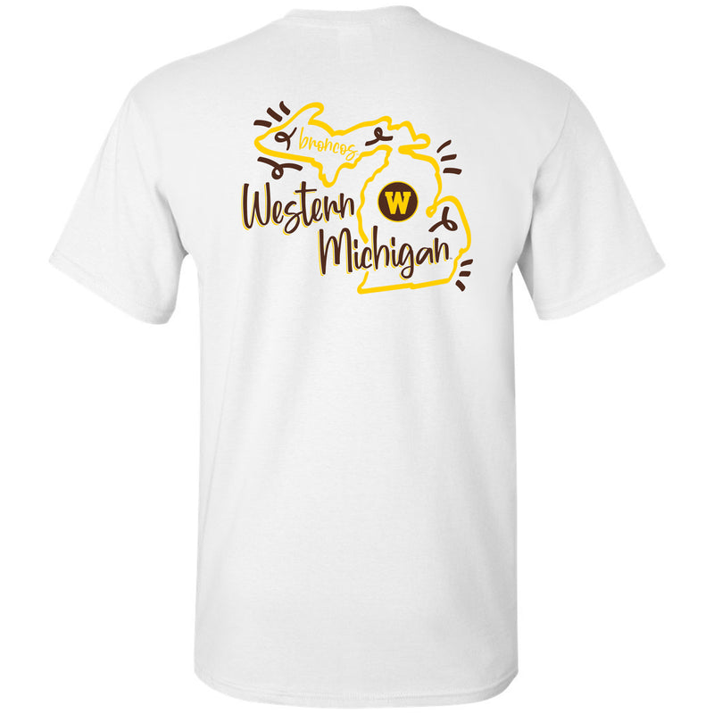 Western Michigan University Playful Sketch Basic Cotton T Shirt - White
