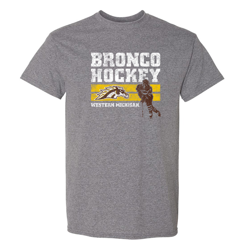 Western Michigan University Retro Hockey Basic Cotton T Shirt - Graphite Heather