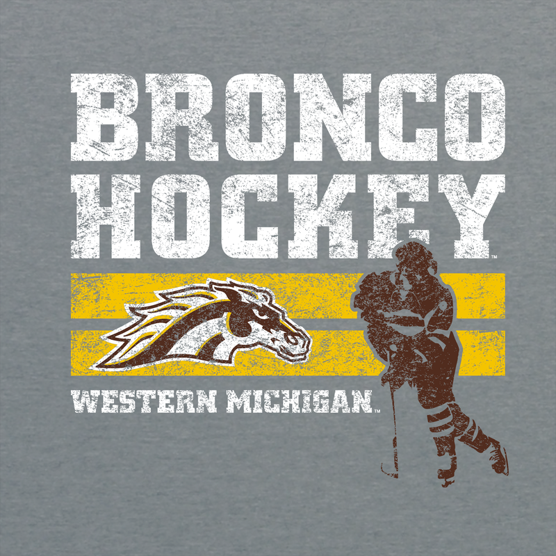 Western Michigan University Retro Hockey Basic Cotton T Shirt - Graphite Heather