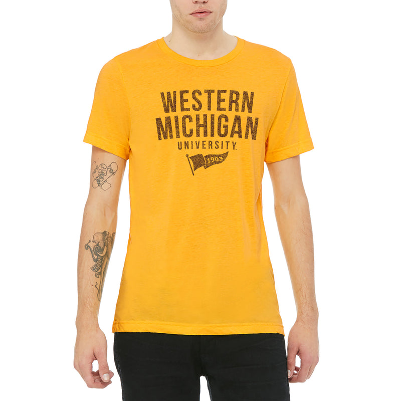 Western Michigan University Broncos 1903 Banner Canvas Short Sleeve Triblend T-Shirt - Yellow Gold