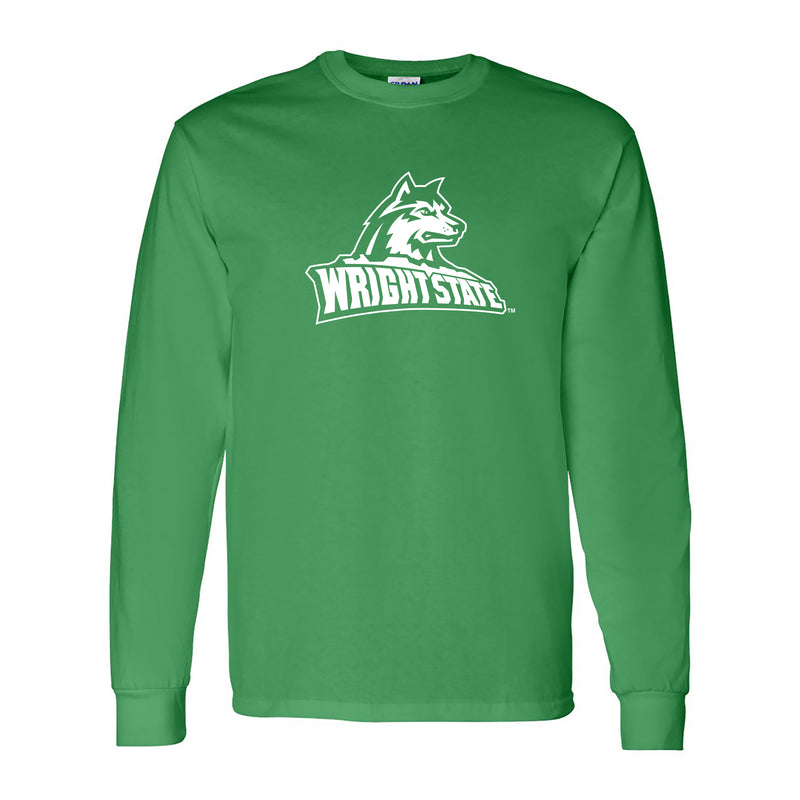 Wright State University Raiders Primary Logo Long Sleeve T Shirt - Irish Green