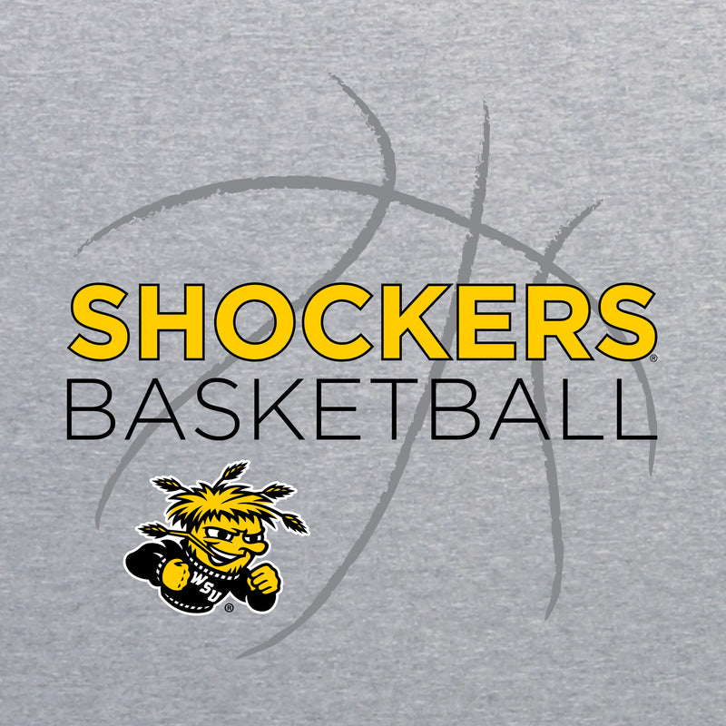 Wichita State University Shockers Basketball Sketch Basic Cotton Short Sleeve T Shirt - Sport Grey