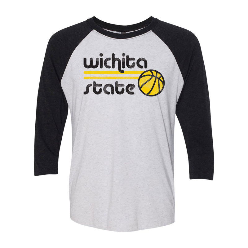Wichita State University Shockers Basketball Bubble Next Level Raglan T Shirt - Heather White/Vintage Black