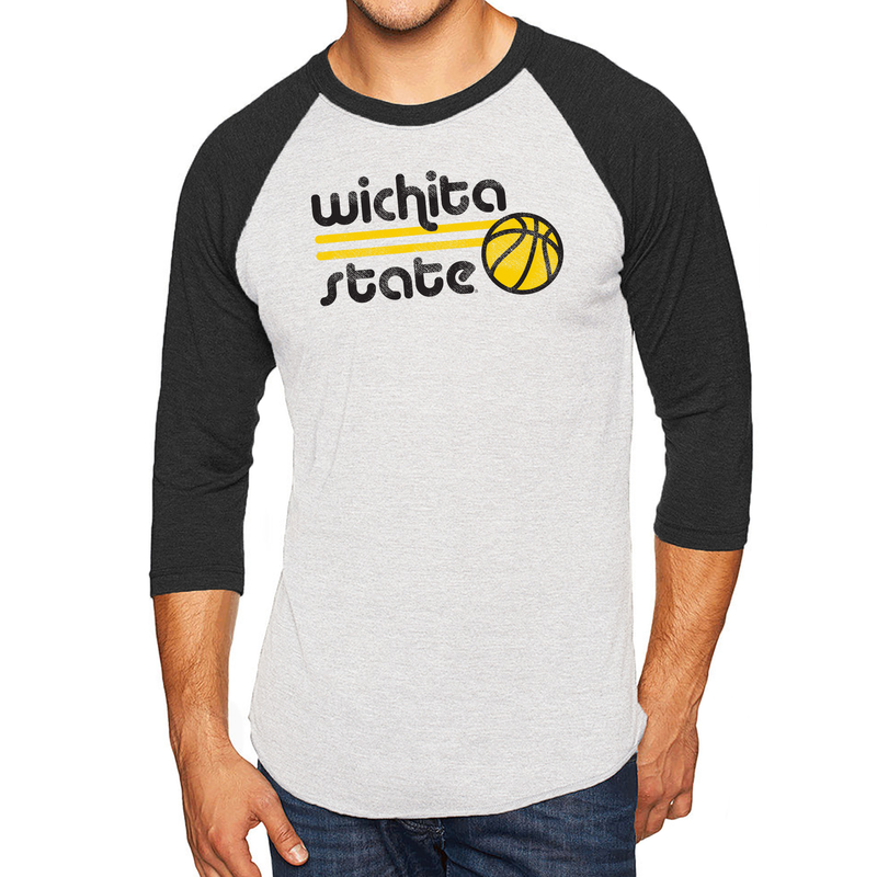 Wichita State University Shockers Basketball Bubble Next Level Raglan T Shirt - Heather White/Vintage Black