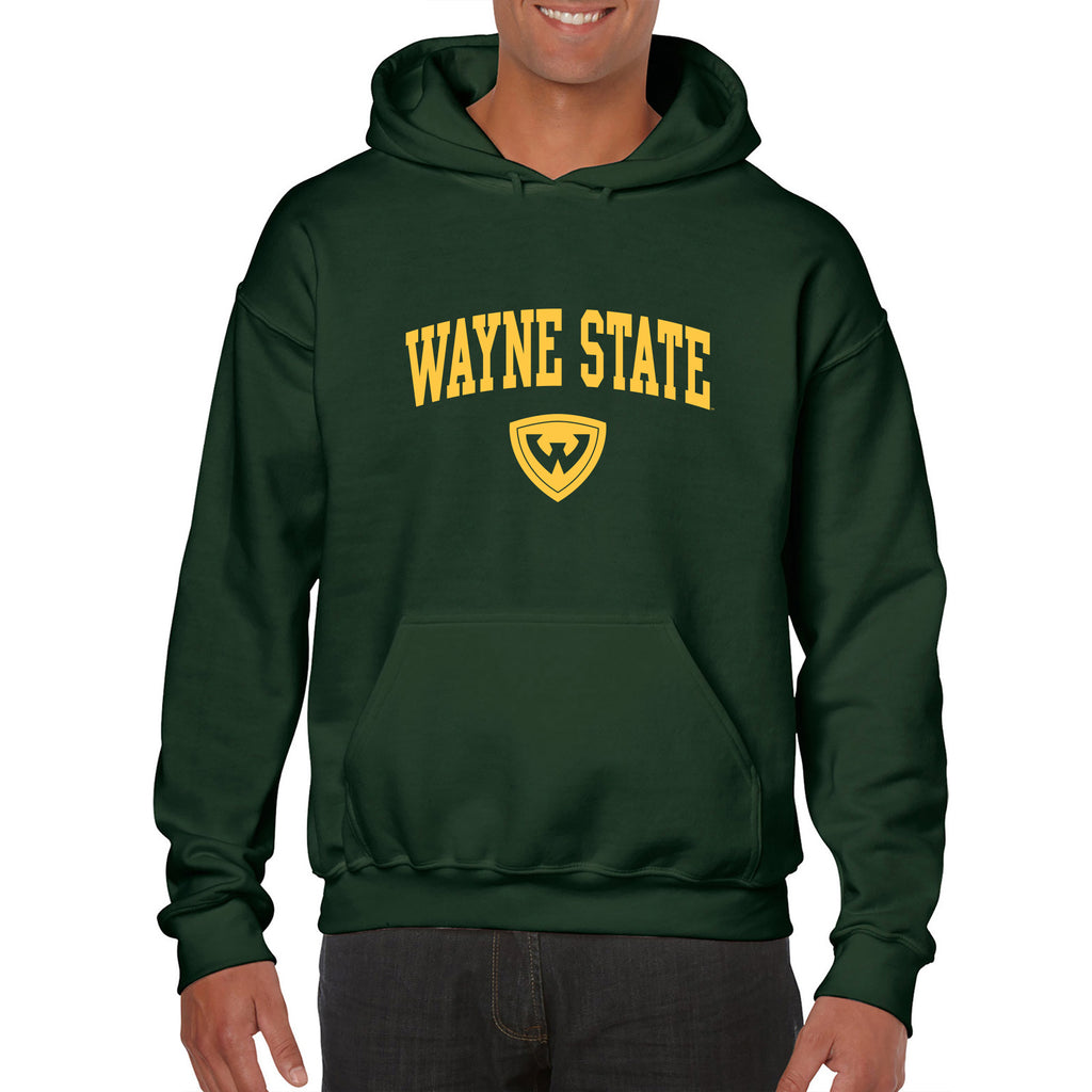 Wayne State University Warriors Arch Logo Heavy Blend Hoodie Forest Green