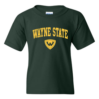 Wayne State University Warriors Arch Logo Youth Short Sleeve T-Shirt - Forest Green