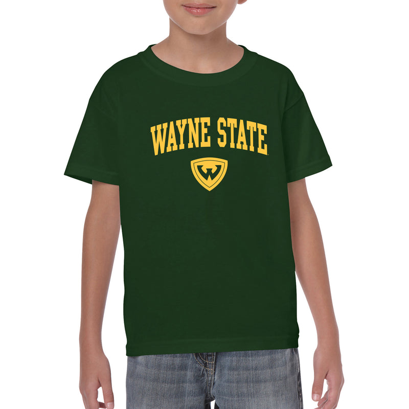 Wayne State University Warriors Arch Logo Youth Short Sleeve T-Shirt - Forest Green
