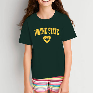 Wayne State University Warriors Arch Logo Youth Short Sleeve T-Shirt - Forest Green