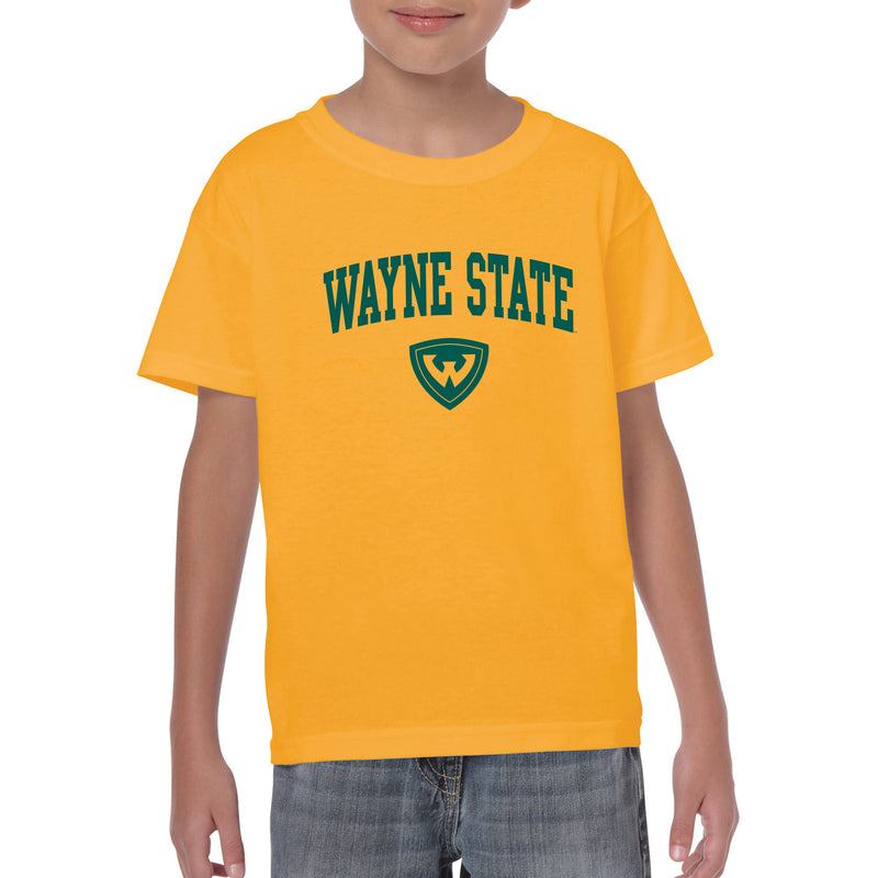 Wayne State University Warriors Arch Logo Youth Short Sleeve T-Shirt - Gold