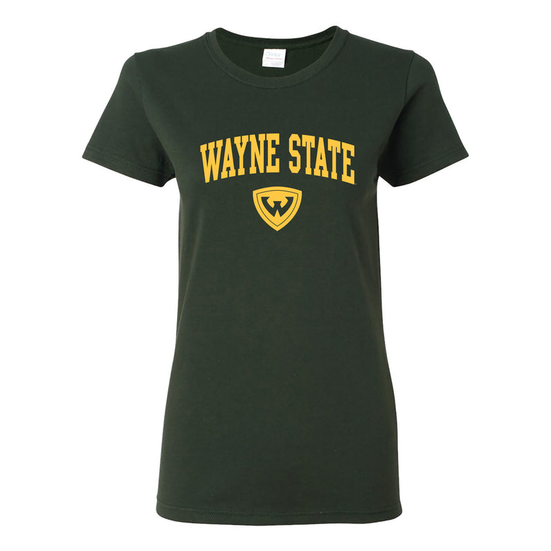 Wayne State University Warriors Arch Logo Womens Short Sleeve T Shirt - Forest Green