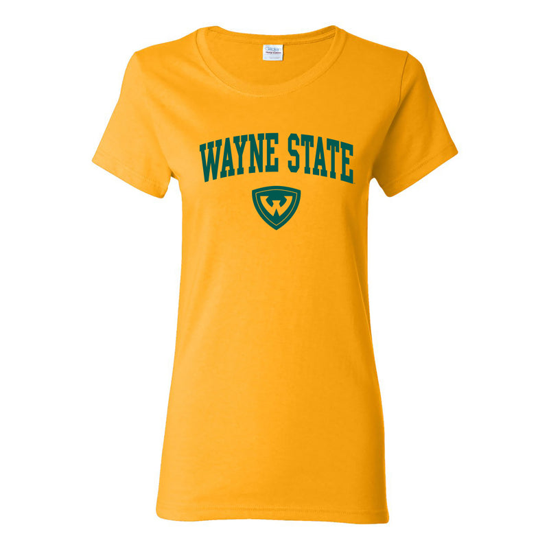 Wayne State University Warriors Arch Logo Womens Short Sleeve T Shirt - Gold