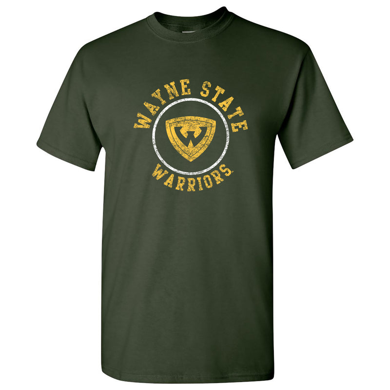 Wayne State University Warriors Distressed Circle Logo Short Sleeve T Shirt - Forest