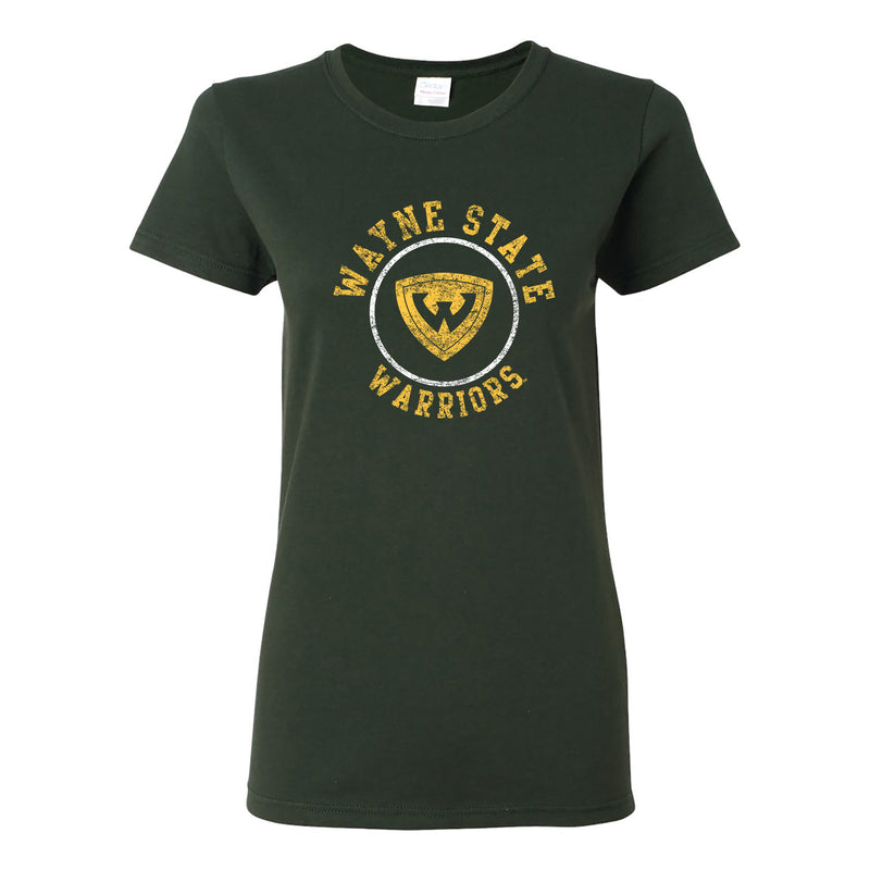 Wayne State University Warriors Distressed Circle Logo Womens Short Sleeve T Shirt - Forest