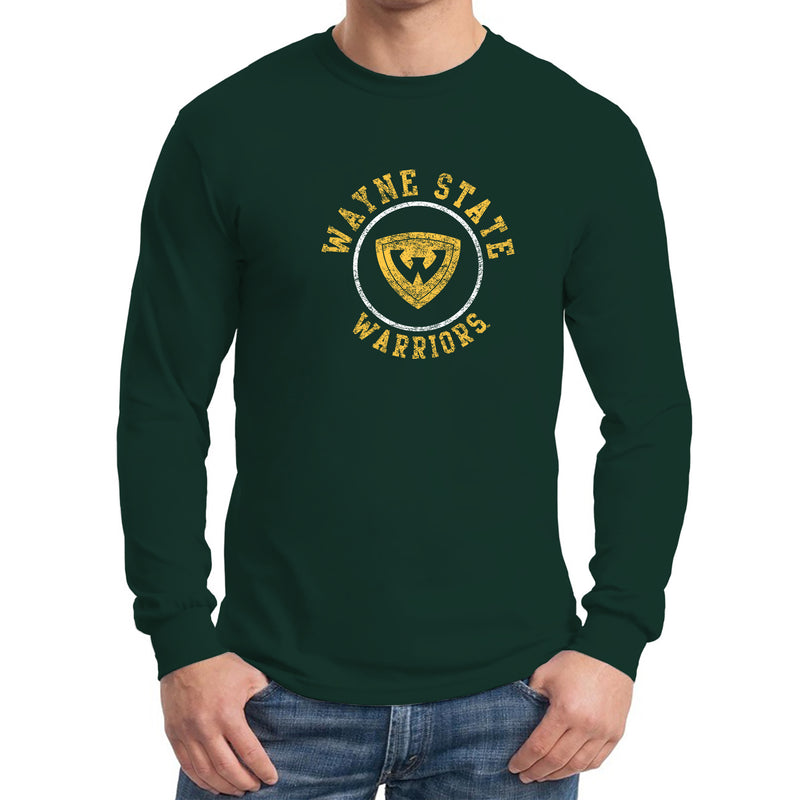 Wayne State University Warriors Distressed Circle Logo Long Sleeve T-Shirt - Forest