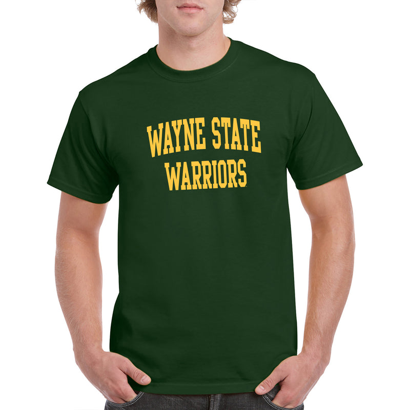 Wayne State University Warriors Front Back Print Short Sleeve T Shirt - Forest