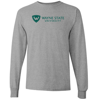 Wayne State University Warriors Institutional Logo Long Sleeve T Shirt - Sport Grey