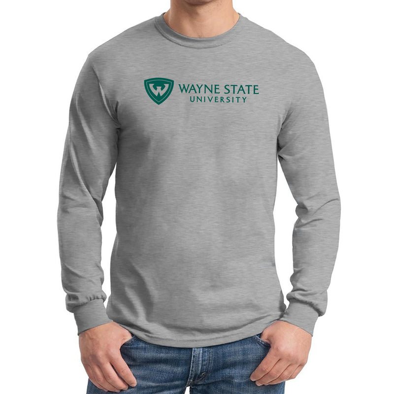 Wayne State University Warriors Institutional Logo Long Sleeve T Shirt - Sport Grey