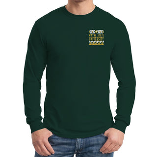 Wayne State University Warriors Aztec Pattern Emblem Long Sleeve T-Shirts - Forest