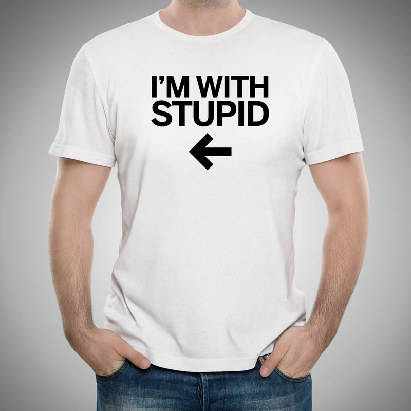 I'm with Stupid - Up, Left, Right, Arrow, Direction, Dumb, Intelligent, Funny, Humor - Adult T-Shirt - Left - White