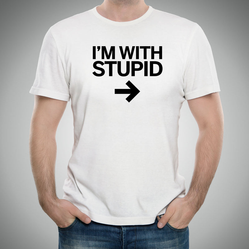 I'm with Stupid - Up, Left, Right, Arrow, Direction, Dumb, Intelligent, Funny, Humor - Adult T-Shirt - Right - White