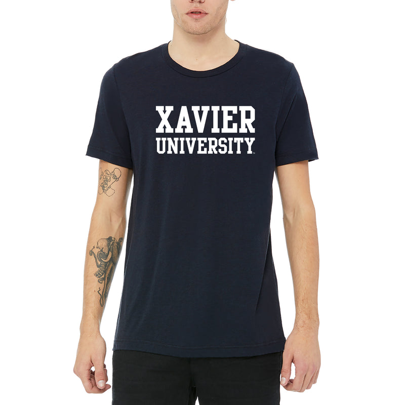 Xavier Univeristy Musketeers Basic Block Canvas Triblend Short Sleeve T Shirt - Solid Navy Triblend