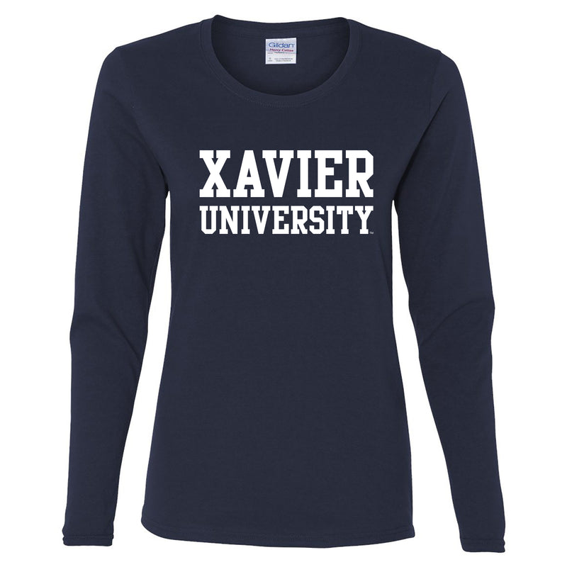 Xavier University Musketeers Basic Block Long Sleeve Womens T Shirt - Navy