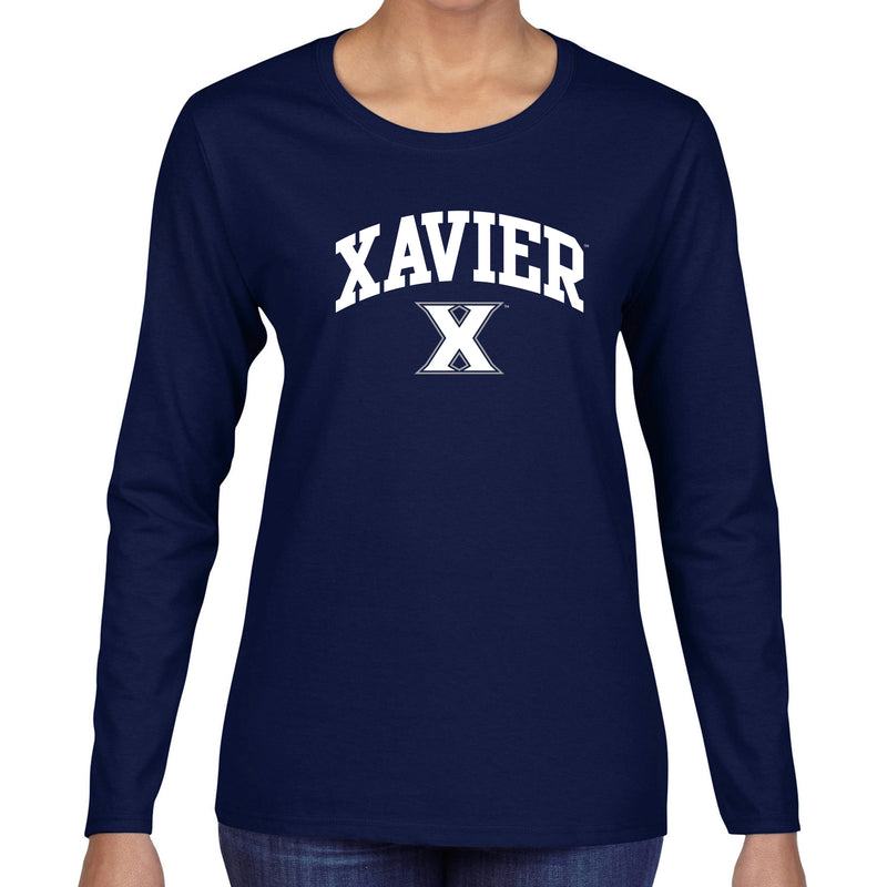 Xavier University Musketeers Arch Logo Long Sleeve Womens T-Shirt - Navy