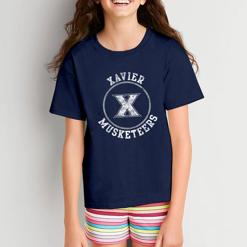 Xavier University Musketeers Distressed Circle Logo Youth Short Sleeve T Shirt - Navy