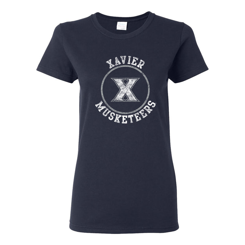 Xavier University Musketeers Distressed Circle Logo Short Sleeve Womens T Shirt - Navy