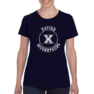 Xavier University Musketeers Distressed Circle Logo Short Sleeve Womens T Shirt - Navy