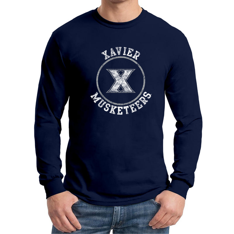 Xavier University Musketeers Distressed Circle Logo Long Sleeve T-Shirt - Navy