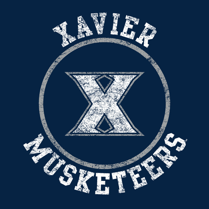 Xavier University Musketeers Distressed Circle Logo Long Sleeve Womens T-Shirt - Navy