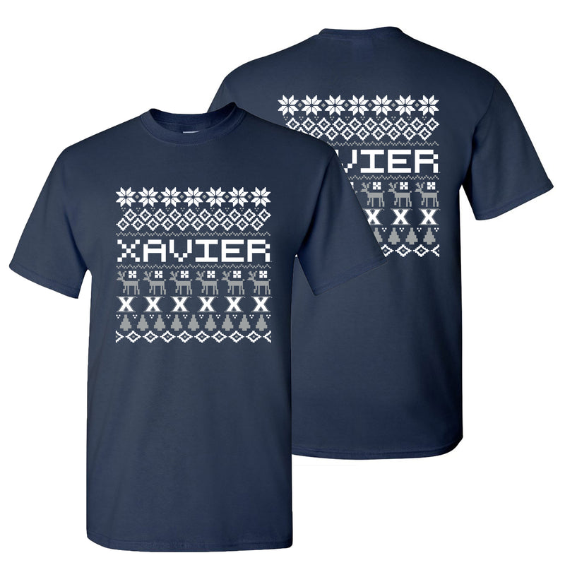 Xavier University Musketeers Ugly Holiday Sweater Short Sleeve T Shirt - Navy