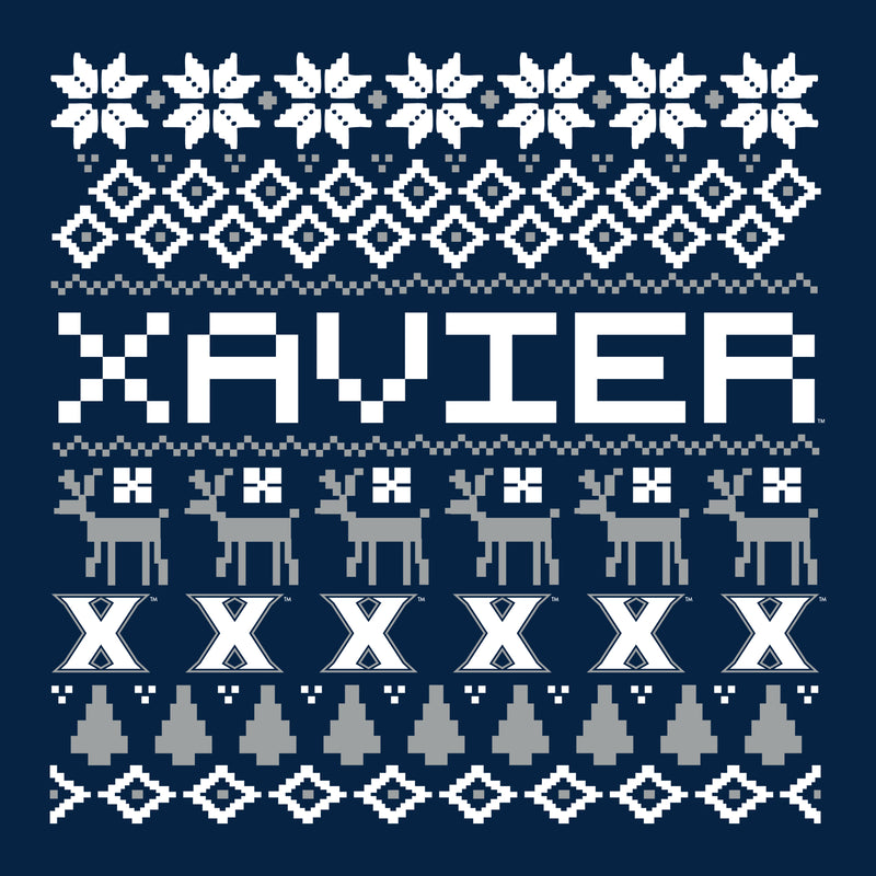 Xavier University Musketeers Ugly Holiday Sweater Short Sleeve T Shirt - Navy