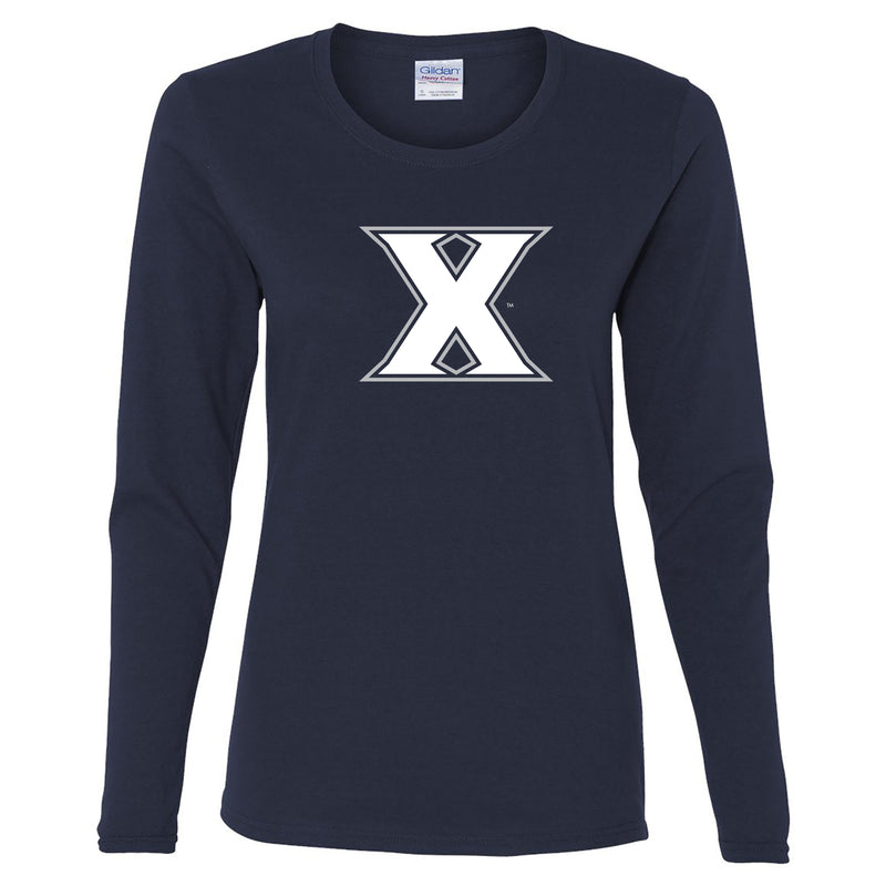 Xavier University Musketeers Primary Logo Long Sleeve Womens T-Shirt - Navy